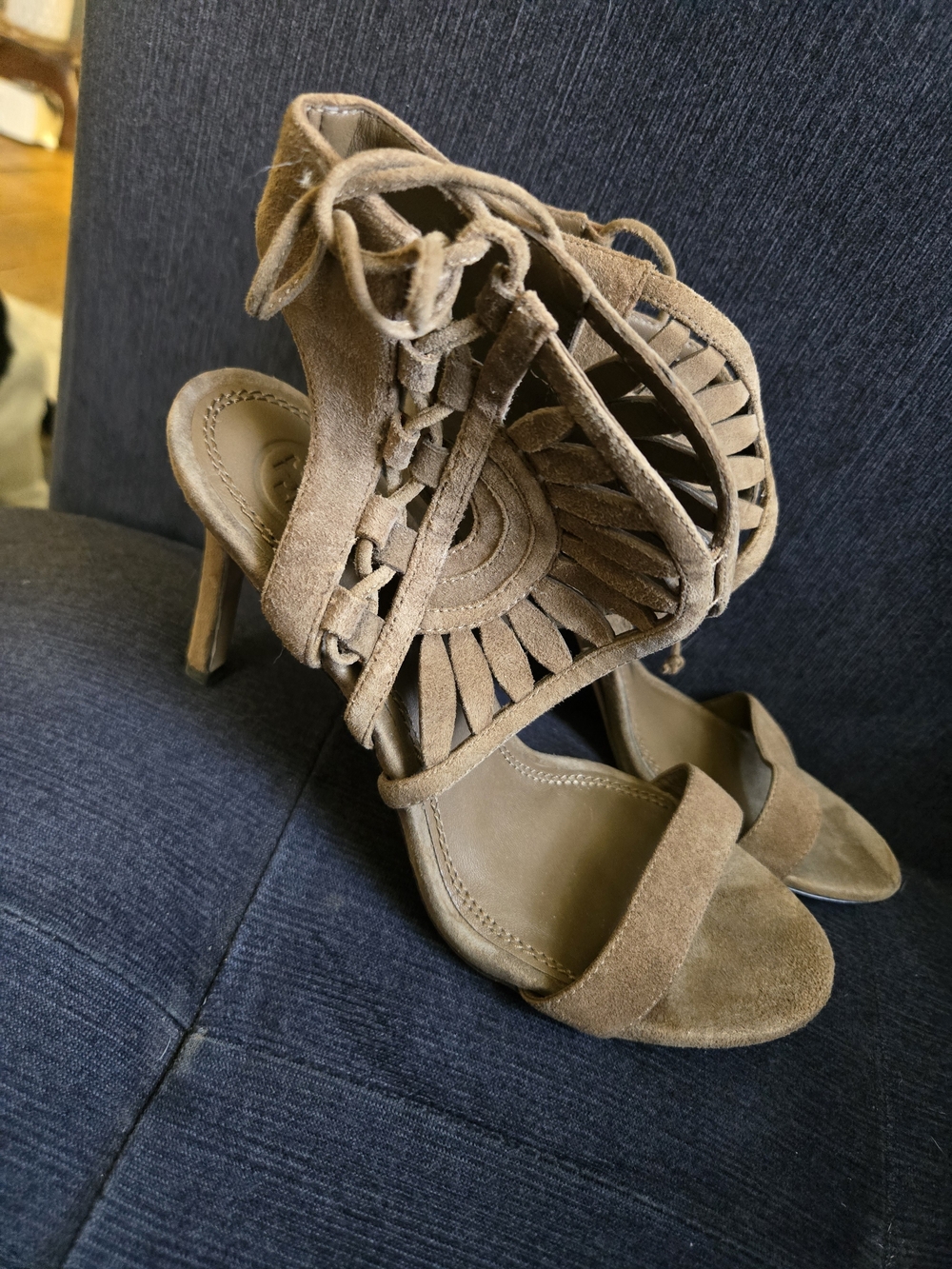 Tory Burch Suede Lace-Up High Heel Sandals - Light Brown